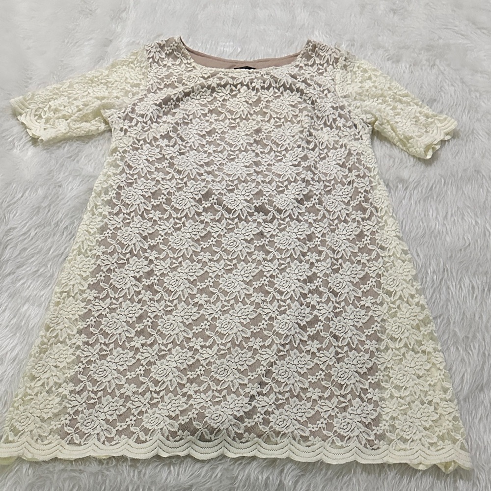 Connected Apparel Cream Lace Midi Dress